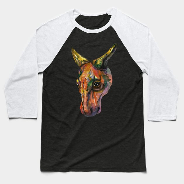 Watercolor cow head Baseball T-Shirt by deadblackpony